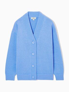 COS Cocooning Wool V-Neck Cardigan Light Blue M 100% Wool Chunky NWOT